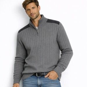 Calvin Klein Jeans Mens Gray Ribbed Quarter Zip Pullover Sweater‎ Large